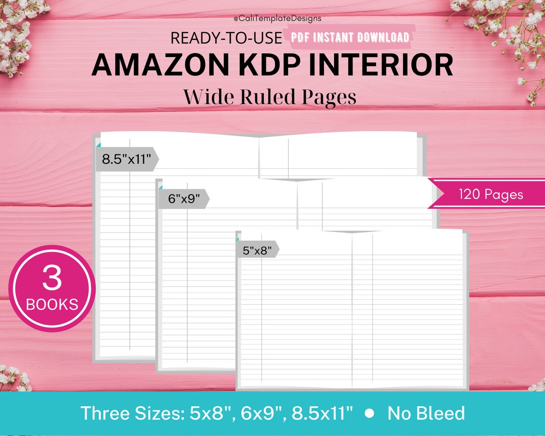 KDP Interior Bundle Wide Ruled Pages for Low Content Books, 120 Pages ...