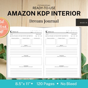 Dream Journal, Bearbeitbar & Anpassbar in Canva, KDP Interior 8.5x11, 120 Seiten, Bereit zum Hochladen, PDF, Kommerzielle Nutzung