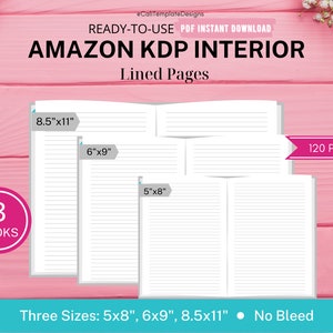 KDP Interior Bundle Lined Pages for Low Content Books, 120 Pages, 5x8, 6x9 & 8.5x11, Ready to Upload, PDF, Commercial Use
