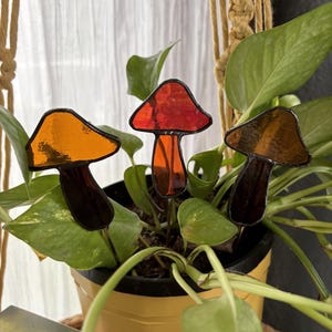 Cute Mushroom Stained Glass Plant Stake - Various Colours!