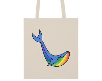 Tragetasche mit Regenbogenwal-Print – weiße Tasche aus feiner Bio-Baumwolle