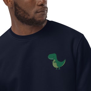 Haftowany sweter Tyrannosaurus rex - Gruba, ekologiczna bluza unisex z długim rękawem, haftowana - Bluza 100% bawełny - zielony t rex