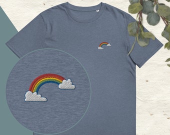 Rainbow embroidered t-shirt - Organic cotton unisex short-sleeve tshirt - over the rainbow