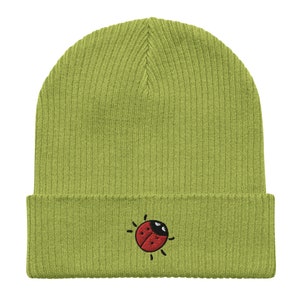 Ladybug embroidered hat - 100% organic cotton ribbed hat (eco-responsible clothing) - Insect lover gift