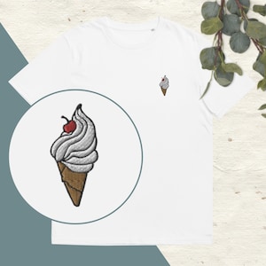 Besticktes italienisches Eis-T-Shirt – Unisex-Kurzarm-T-Shirt aus Bio-Baumwolle (umweltfreundliche Kleidung)