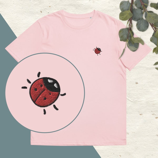 T-shirt brodé coccinelle - Tshirt en coton biologique à manches courtes unisexe (vêtement éco-responsable)