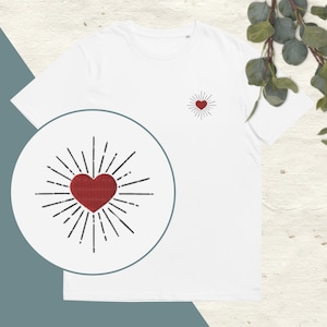 Sacred heart embroidered t-shirt - Unisex short-sleeved round neck T-shirt in organic cotton - nothing is impossible with a valiant heart