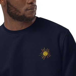 Sweter z haftowanym słońcem - Gruba, ekologiczna haftowana bluza unisex z długim rękawem - Bluza 100% bawełny - dokładnie pod słońcem