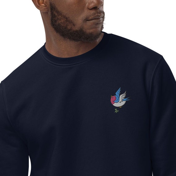100 Cotton Embroidered Swallow Sweater Thick Eco responsible Embroidered Long sleeved Unisex Sweatshirt the Swallow Doesn t Make Spring Etsy UK