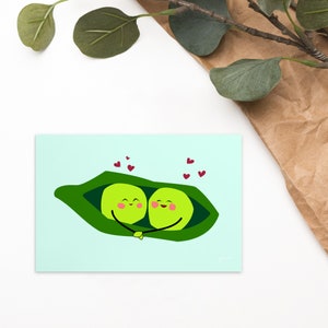 Carte de Saint Valentin Carte postale Carte de vœux Carte d'anniversaire Carte standard format A6 300 g/m*m Illustration Two peas in the pod