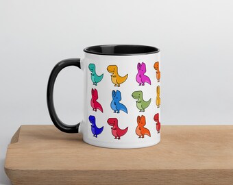Taza blanca brillante con interior de color negro - mini t rex