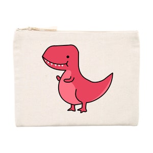 Trousse éco-responsable zippée en coton et polyester recyclé blanche imprimée 21,5 cm x 16 cm - t rex