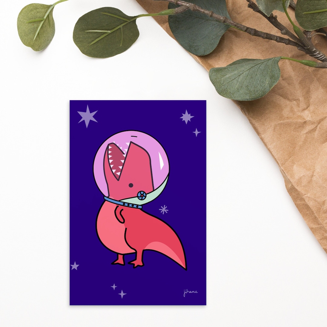 Rex Postcards T Rex Astronaut Postcard Greeting Card Space Dinosaur Birthday Card ...