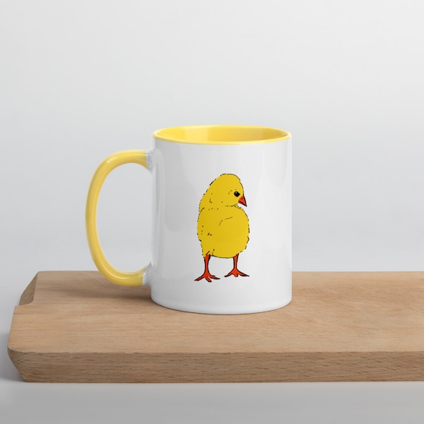 Tasse poussin - Mug blanc brillant à l'intérieur coloré en jaune, orange ou en noir - poussin