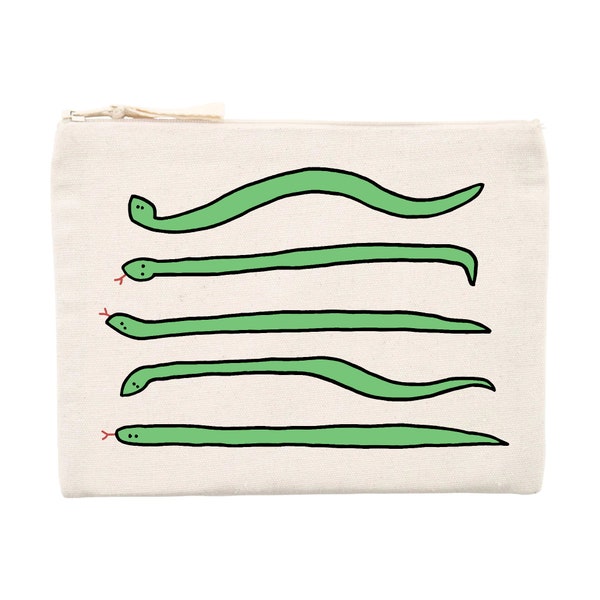 Trousse imprimée serpents - Pochette éco-responsable zippée en coton et polyester recyclé blanche imprimée 21,5 cm x 16 cm