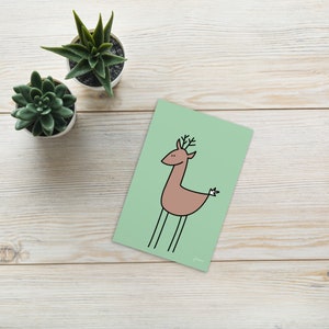 Carte postale renne - Carte de voeux - Carte d'anniversaire - Carte standard format A6 300 g/m*m - renne sur fond vert clair