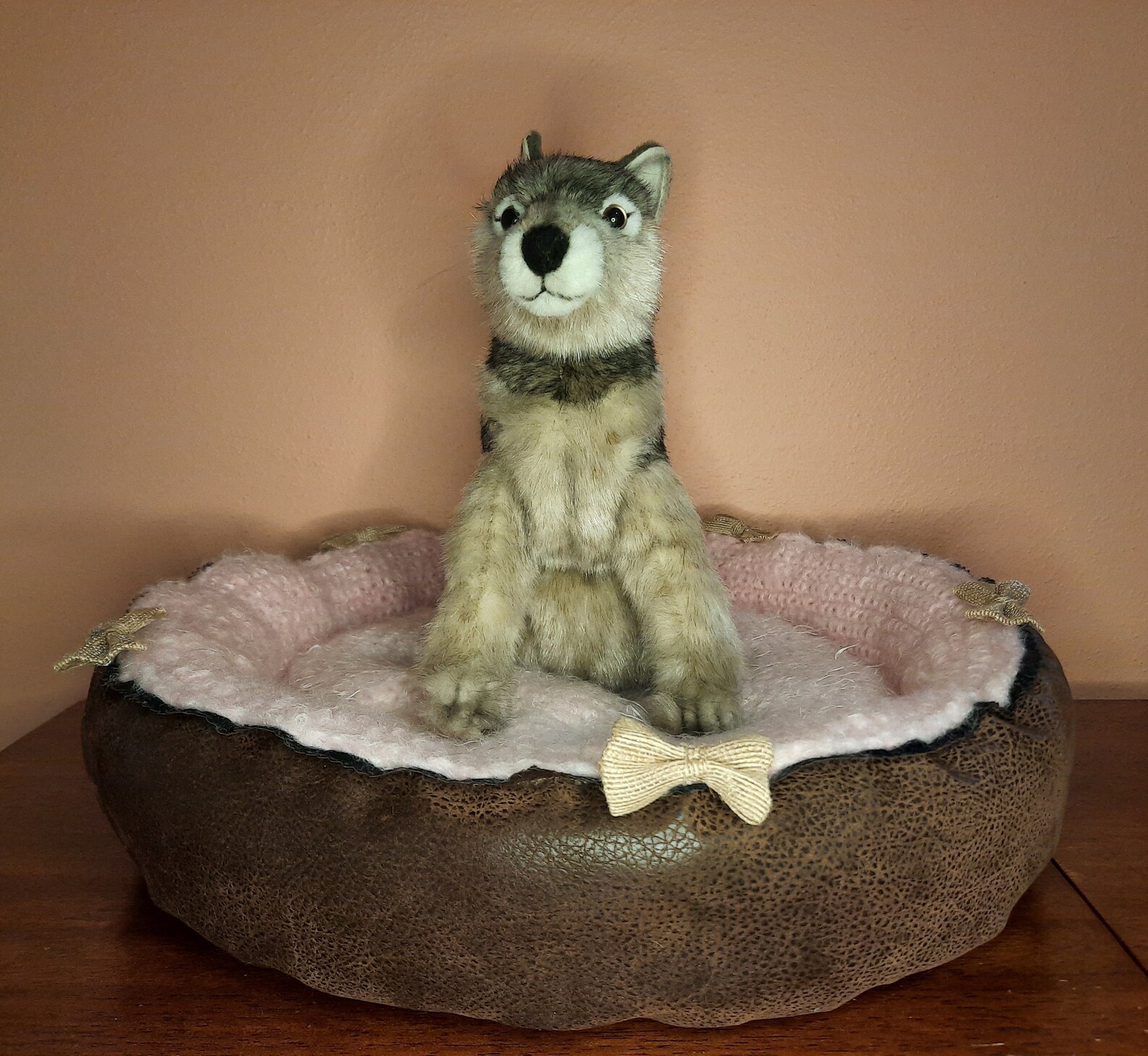 Soft Fuzzy Pink Pet Bed for Cats and Dogs With Faux Leather Etsy