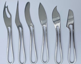 Cheese butter knife set - 6 different shapes from OUTLINE cutlery for hard to semi-soft, and soft