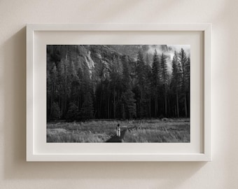 Black and White Forest Landscape Print, Misty Mountain Photo, Moody Nature Wall Art, Minimalist Neutral Home Decor