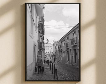 Lisbon Black and White Print, Portugal Street Photography, European Travel Digital Wall Art