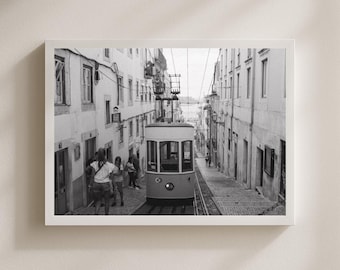 Lisbon Tram Photography Print: Black & White Portugal Travel Poster (Digital Download)