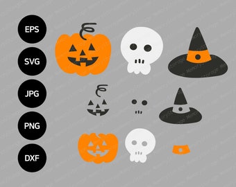 Halloween SVG for Cricut | Pumpkin SVG | Skull Clipart for shirt | Witch Hat Vector Cut Files | Layered Outline Halloween EPS