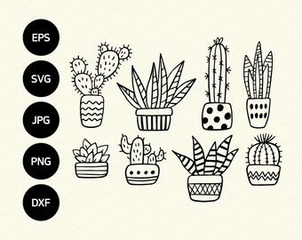 Cactus SVG Bundle for Cricut | Cactus Clipart Design File | Dessert Plants SVG | Succulent PNG Cut Files | Cactus Vector Silhouette File
