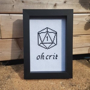 Oh Crit - Dungeons and dragons DND - handmade cross stitch framed wall decor critical role homemade
