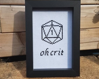 Oh Crit - Dungeons and dragons DND - handmade cross stitch framed wall decor critical role homemade