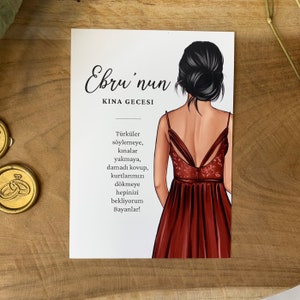Piękna wieczorowa kartka z henną/Kina Davetiyesi/Dügün Davetiyesi/Kina Davetiyesi/karta ślubna/zaproszenie na ślub/Kina Gecesi