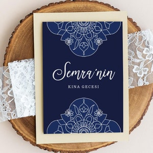 Piękna wieczorowa kartka z henną/Kina Davetiyesi/Dügün Davetiyesi/Kina Davetiyesi/karta ślubna/zaproszenie na ślub/Kina Gecesi