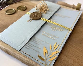 Enveloppes faites à la main de haute qualité avec cartes d'invitation comprenant des sceaux de cire et des fleurs - idéales pour les mariages / Dügün Davetiye Modeli