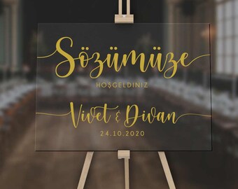 Acrylic glass reception sign / Plexiglas wedding sign / welcome sign / Pleksipano / Söz / Dügün / Nisan / Kina