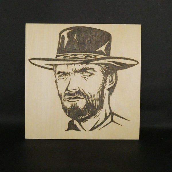 Clint Eastwood affiche pyrogravure sur bois fait main