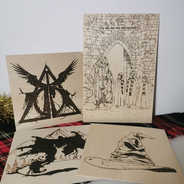 Harry Potter affiche pyrogravure sur bois fait main