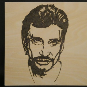 Johnny Hallyday handmade wood pyrography poster