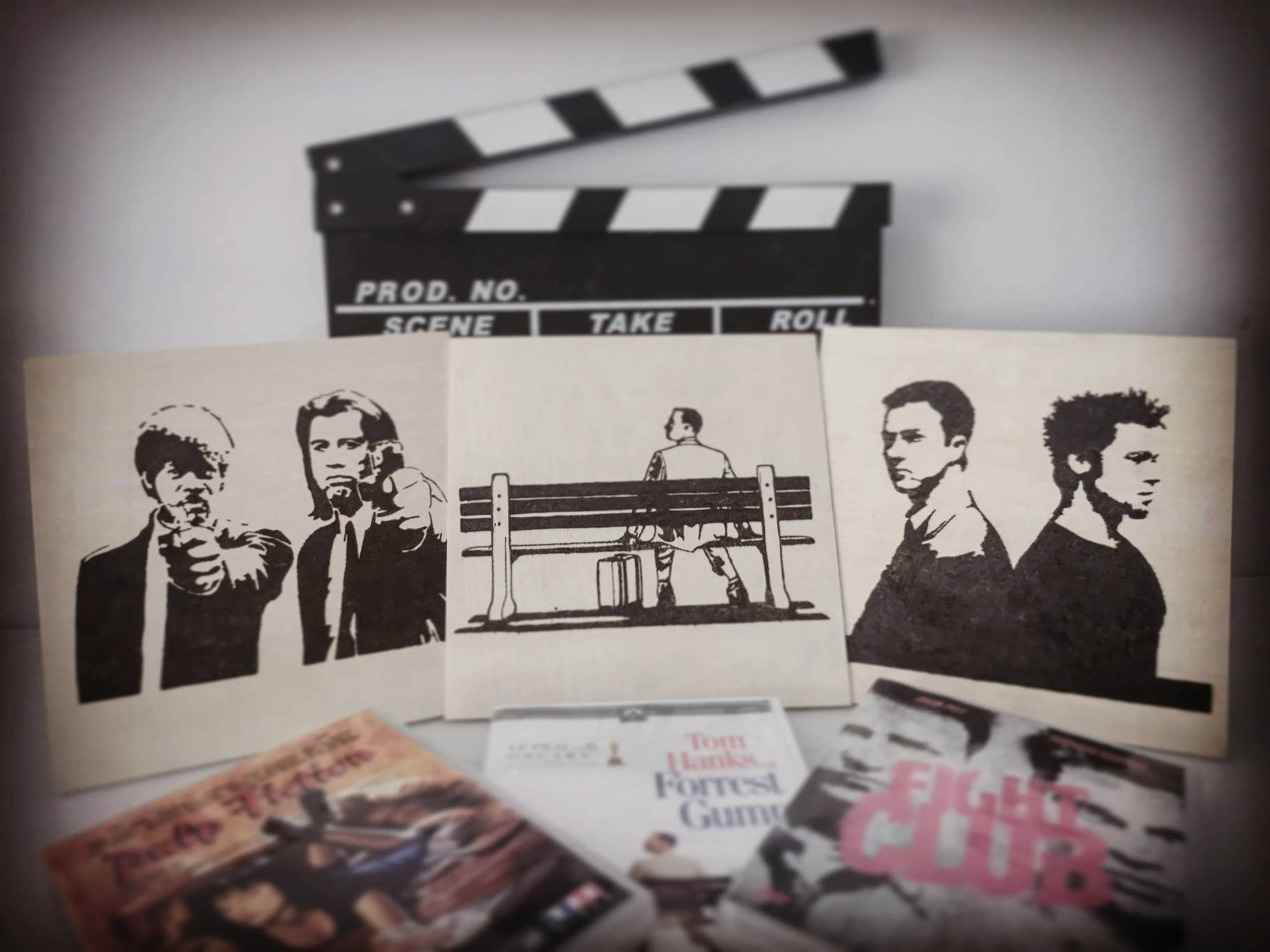 Cinéma Planchette Pyrogravure sur Bois Fait Main