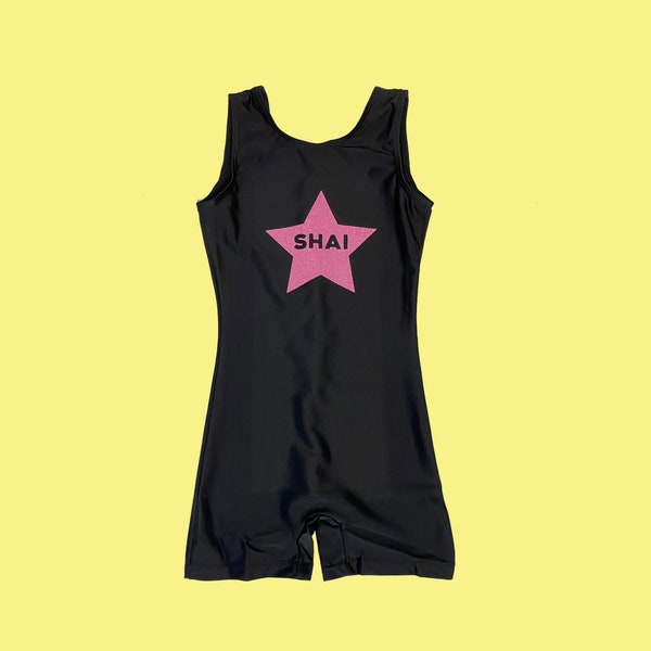 Custom Star Unitard, Custom Name Heart, Dance Leotard, Personalized Bodysuit, Graphic Unitard, Graphic Leotard, Girls Gymnastics