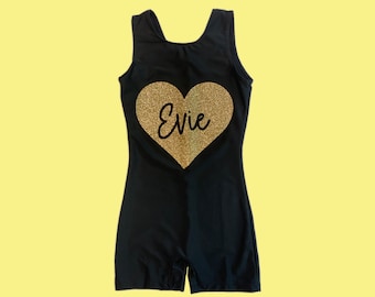 Personalized Unitard, Custom Name Heart, Dance Leotard, Personalized Bodysuit, Graphic Unitard, Graphic Leotard, Girls Gymnastics Leotard