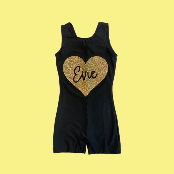 Personalized Unitard, Custom Name Heart, Dance Leotard, Personalized Bodysuit, Graphic Unitard, Graphic Leotard, Girls Gymnastics Leotard