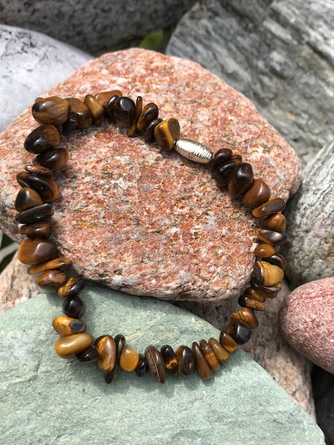 Gold Tigers Eye Bracelet, Gemstone Healing, Tiger Eye Stone, Chip