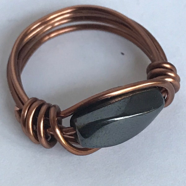 Magnetic ring, hematite ring, copper wire wrap ring, gift for him unique, negative energy, healing crystal protection, Men ring with stone
