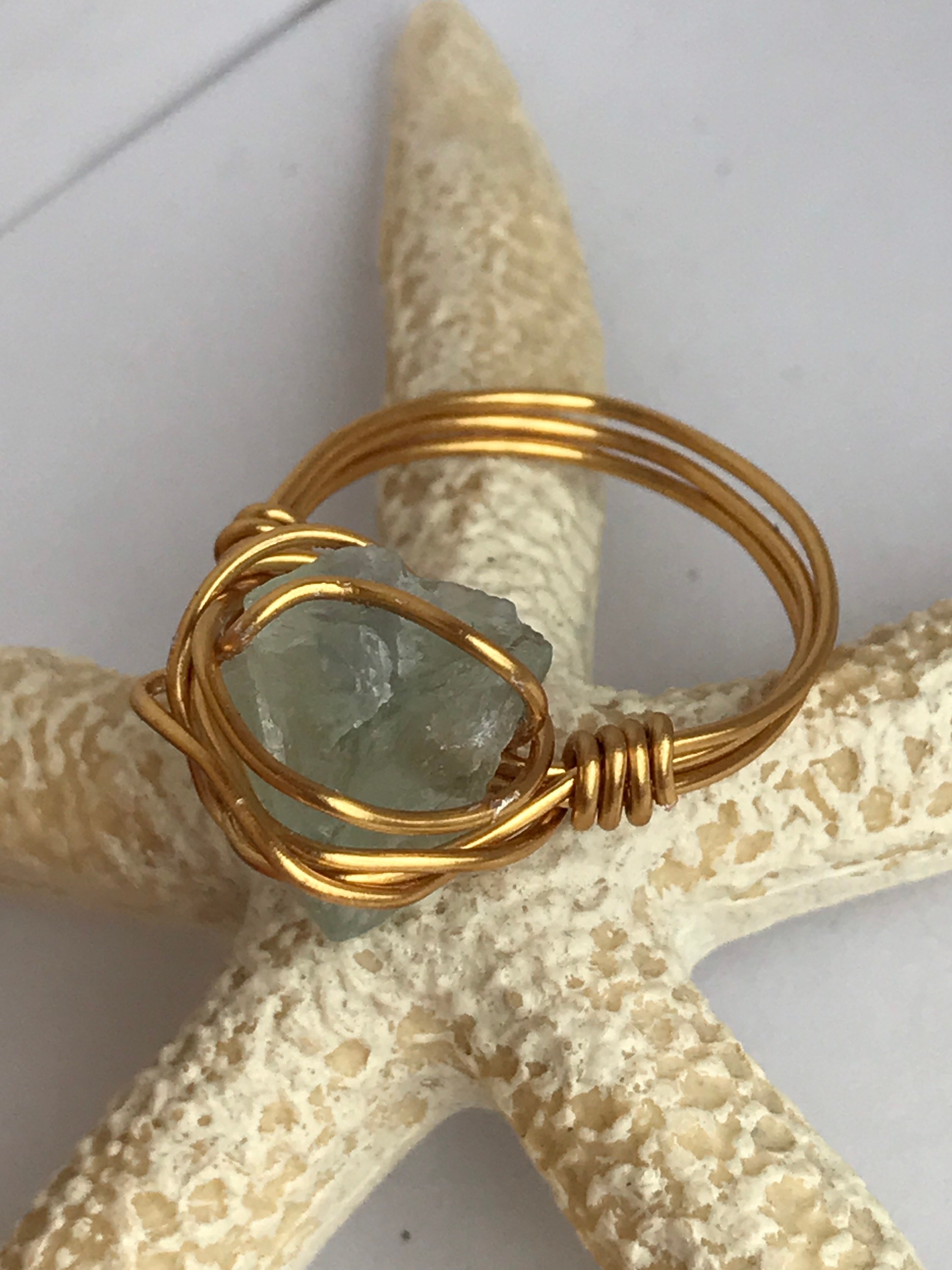 Raw Healing Stone Rings Wire Wrapped - Adjustable Gold Ring Fluorite