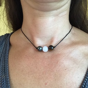Crystal choker, gemstone Triple protection necklace for women, healing crystals, thin black choker beaded, gift for her, Boho jewelry women