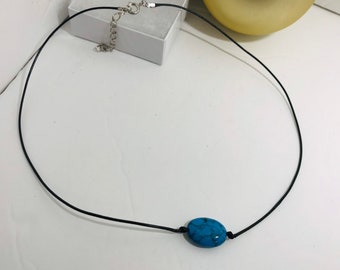 Gemstone choker, turquoise howlite necklace, thin black choker, gift for women, teenage girl, under 15, string boho, stocking stuffer
