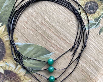 Handmade Green aventurine Bead Choker – Minimalist Waxed Cord Necklace – Dainty Boho Jewelry for Her – Earthy Simple Gemstone pendant