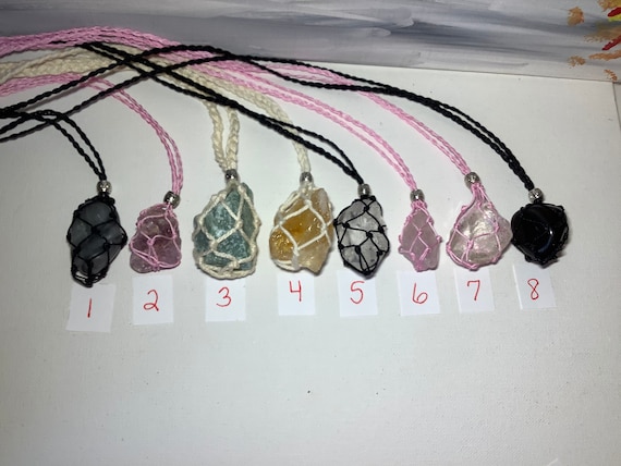 Macrame Crystal Necklace Pouch Cage Necklace Interchangeable Adjustable  Eco-friendly 100% Linen Cord Abrasion Resistance W/O Stones 