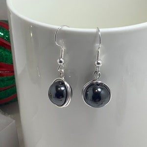 Hematite earrings, gemstone dangle earrings, earrings dangle, healing stone anxiety, wire wrap gemstone, handmade jewelry, gift  for her