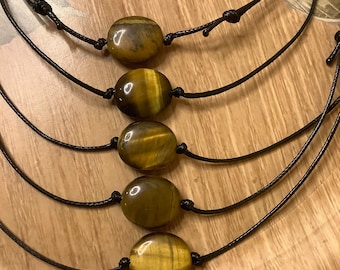 Tiger Eye Choker Necklace: Handmade Gemstone Cord Necklace