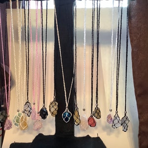 Macrame Crystal holder necklace, witchy women stone pouch necklace, Valentines Day gift,  gemstone holder interchangeable, adjustable